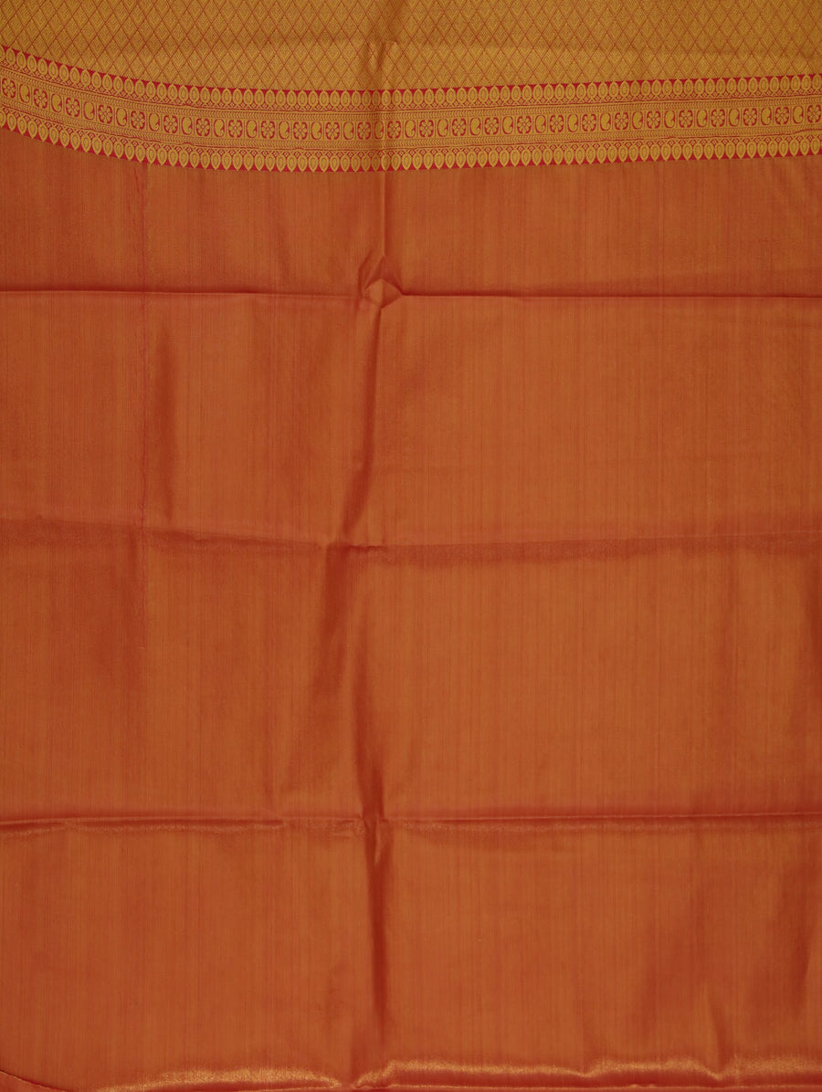 Saffron Gold Dharmavaram Inspired Semi Silk Saree with Medium Medium Contrast Border