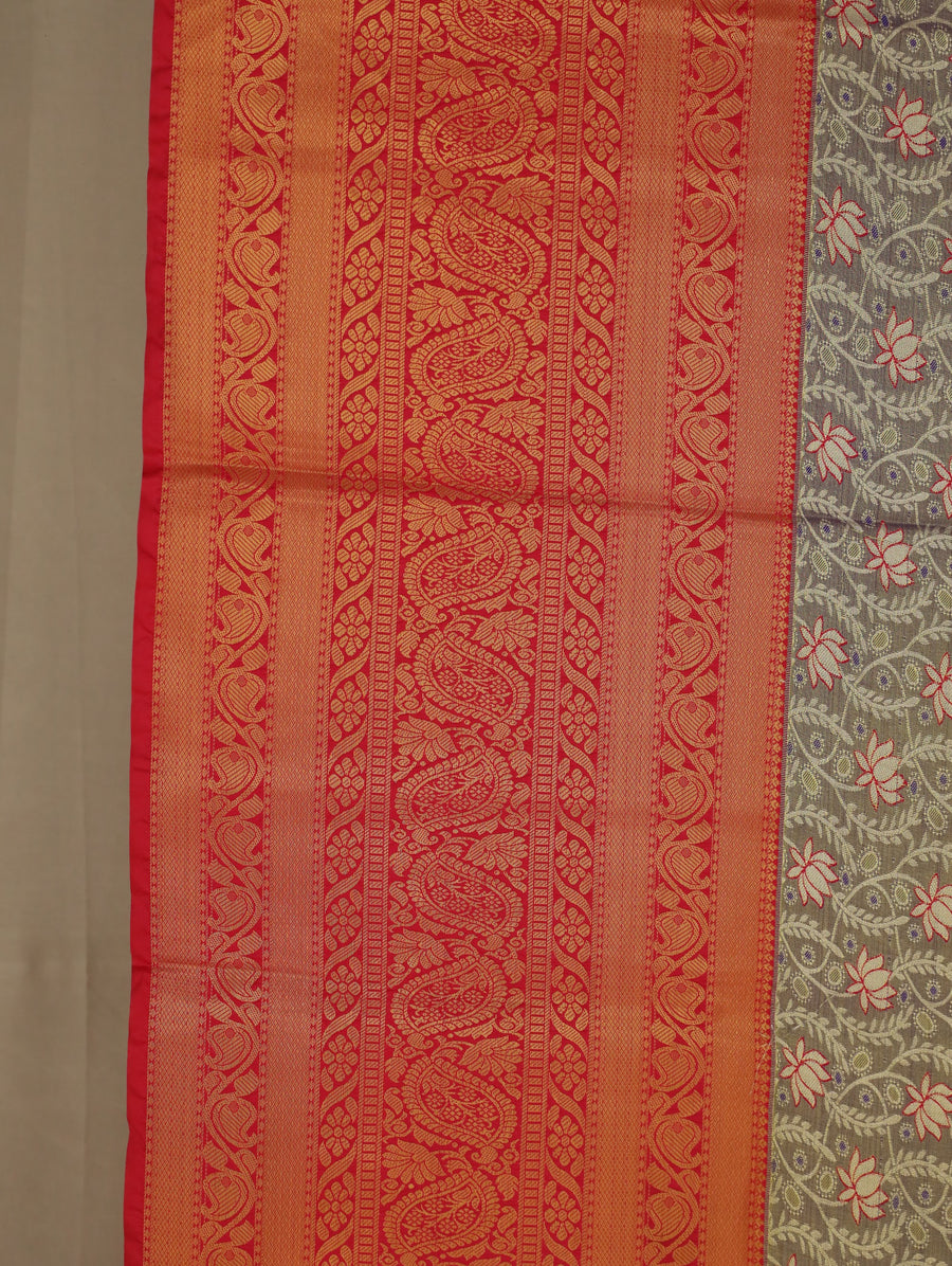 Burnt Orange Dharmavaram Inspired Semi Silk Saree with Wide Wide Contrast Border