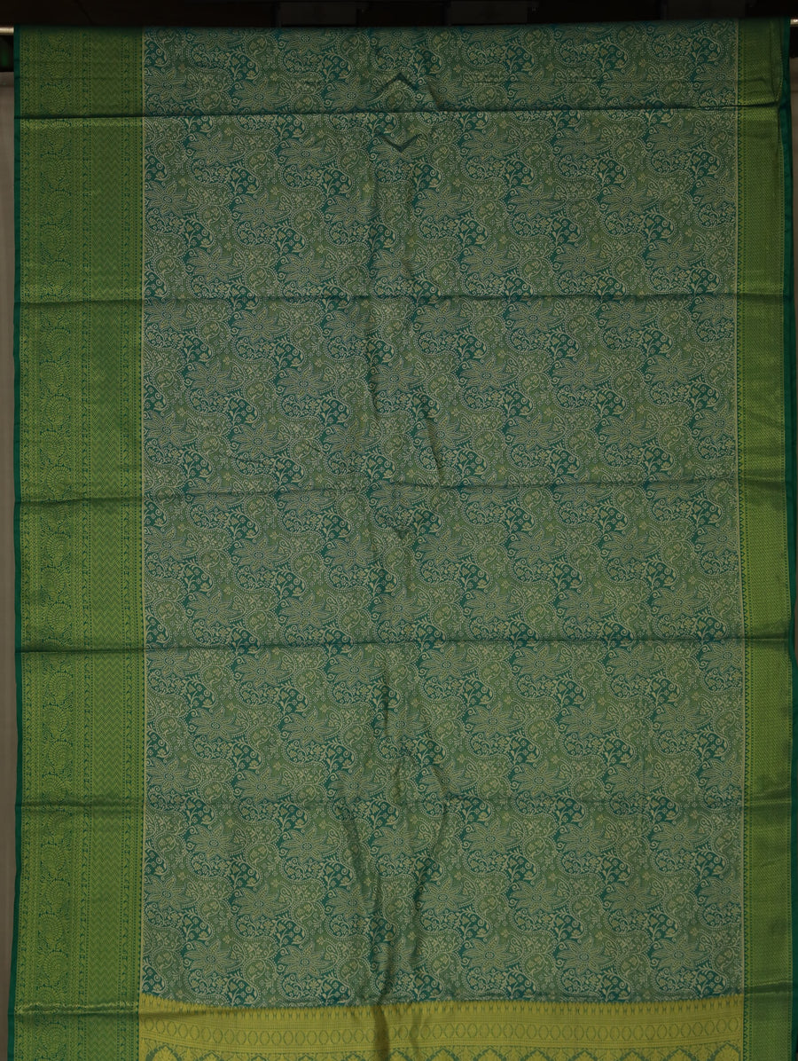 Sage Green Kanchipuram Inspired Semi Silk Saree with Medium Medium Self Border