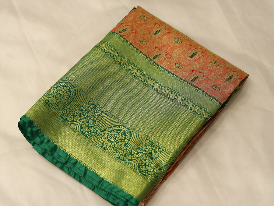 Olive Green Uppada Inspired Semi Silk Saree with Medium Medium Contrast Border
