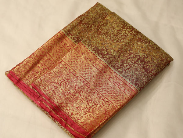 Burnt Sienna Dharmavaram Inspired Semi Silk Saree with Wide Wide Contrast Border