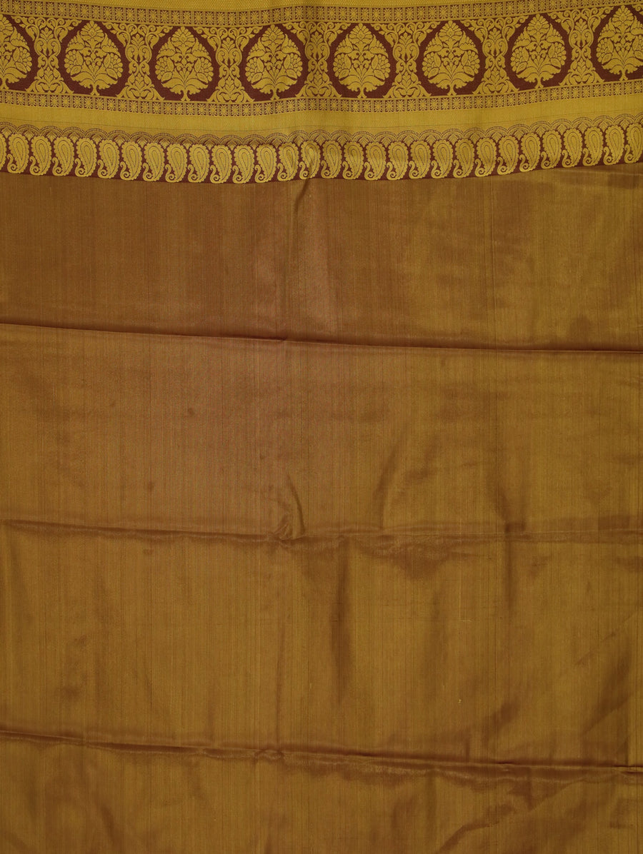 Champagne Gold Kanchipuram Inspired Semi Silk Saree with Wide Wide Contrast Border