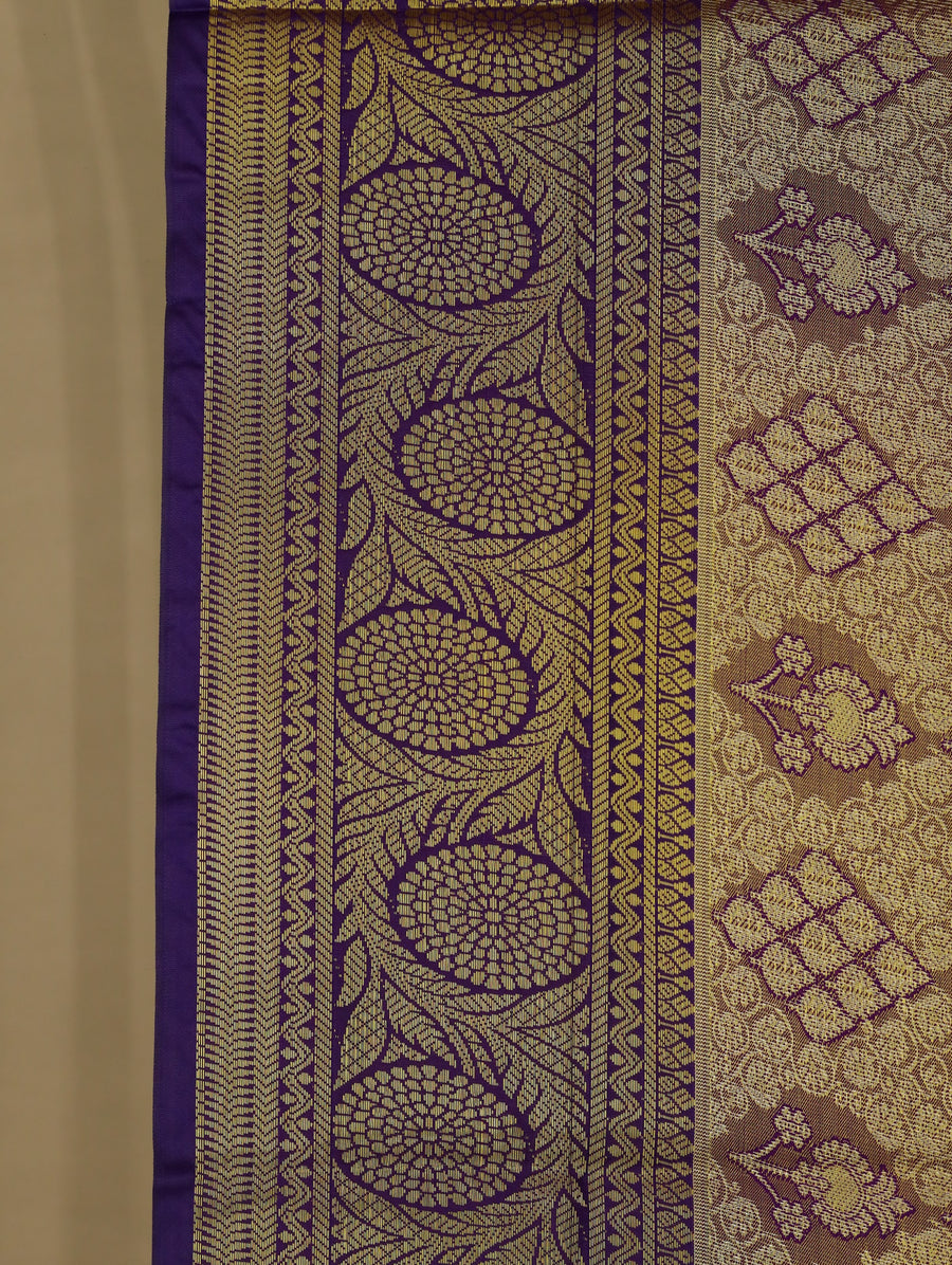 Champagne Gold Kanchipuram Inspired Semi Silk Saree with Medium Medium Contrast Border