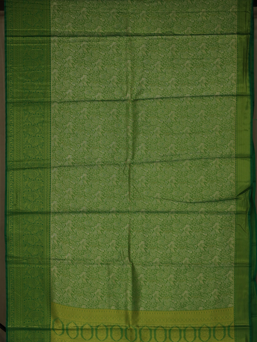 Olive Green Kanchipuram Inspired Semi Silk Saree with Wide Medium Self Border