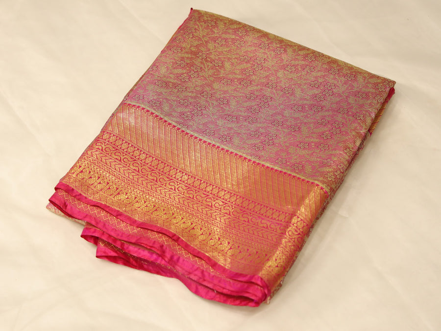 Dusty Rose Dharmavaram Inspired Semi Silk Saree with Medium Medium Contrast Border