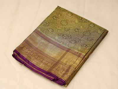 Antique Gold Kanchipuram Inspired Semi Silk Saree with Narrow Narrow Contrast Border