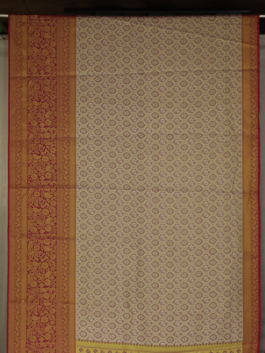 Champagne Gold Dharmavaram Inspired Semi Silk Saree with Wide Wide Contrast Border