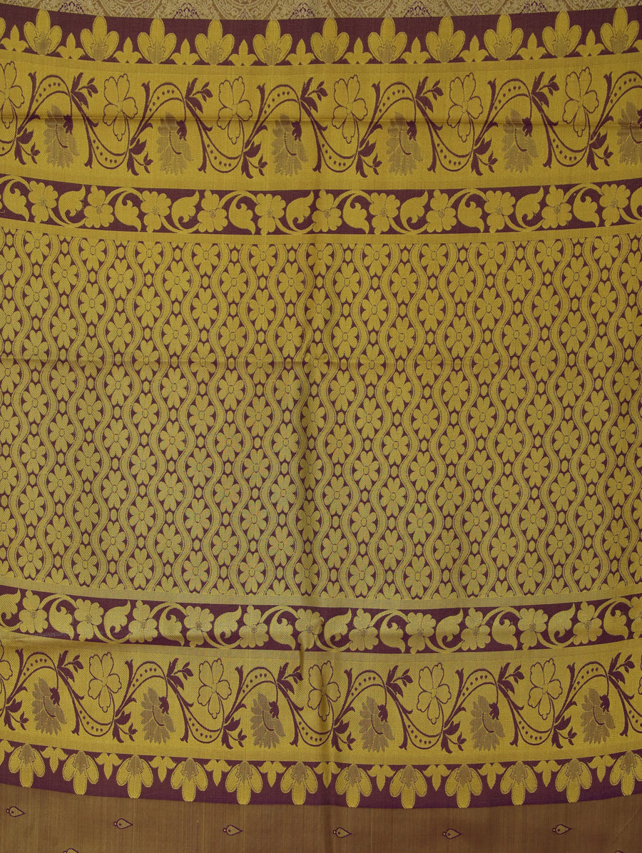 Champagne Gold Mysore Inspired Semi Silk Saree with Medium Medium Contrast Border