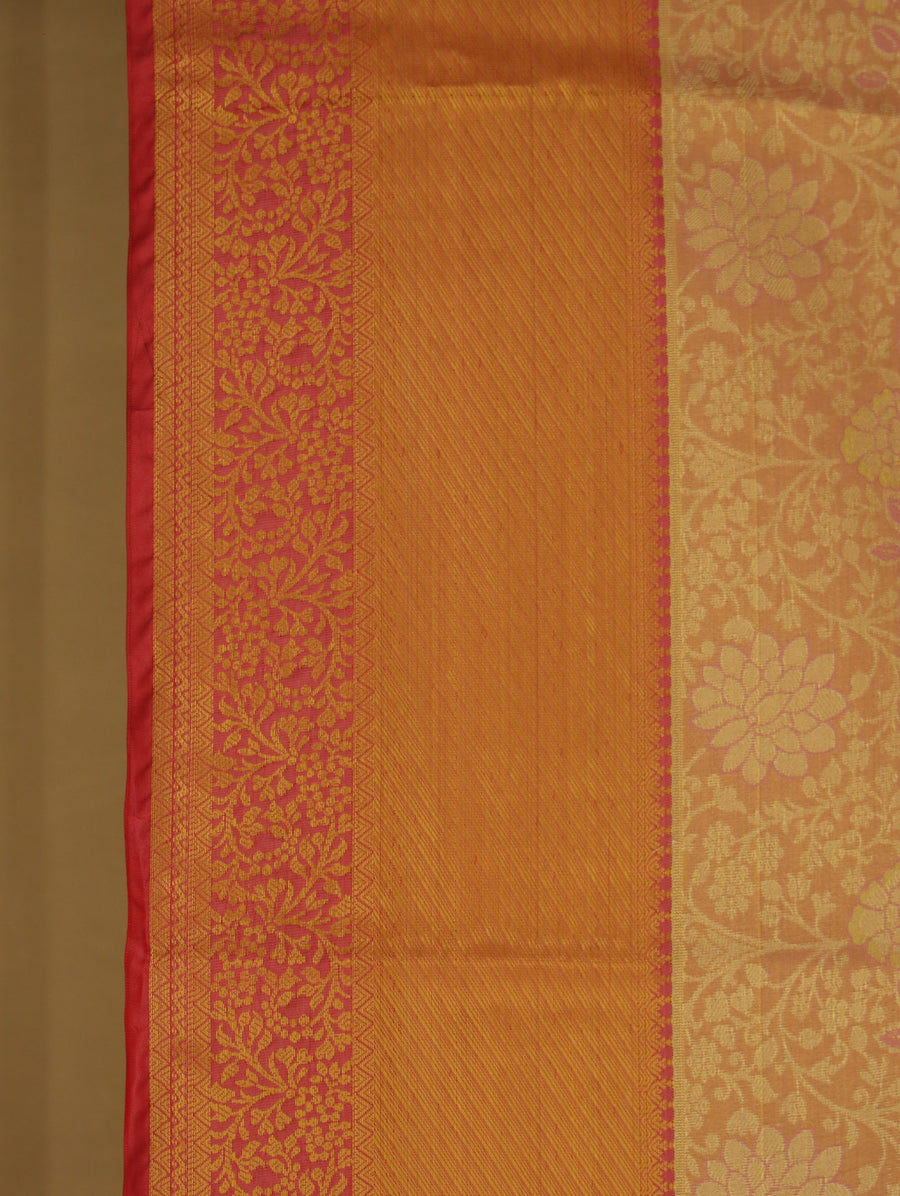 Golden Sunrise Kanchipuram Inspired Semi Silk Saree with Wide Wide Contrast Border