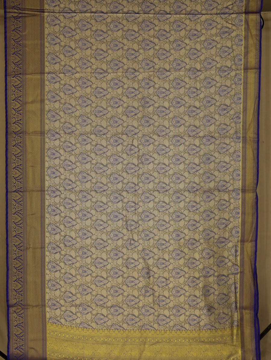 Champagne Gold Kanchipuram Inspired Semi Silk Saree with Medium Medium Contrast Border