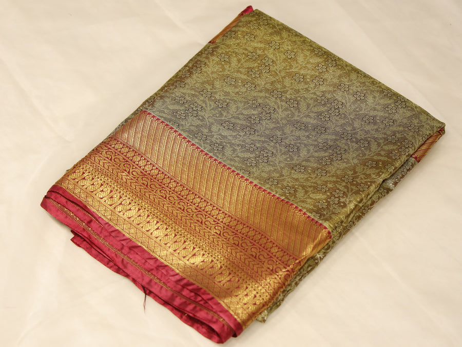 Olive Green Uppada Inspired Semi Silk Saree with Medium Medium Contrast Border