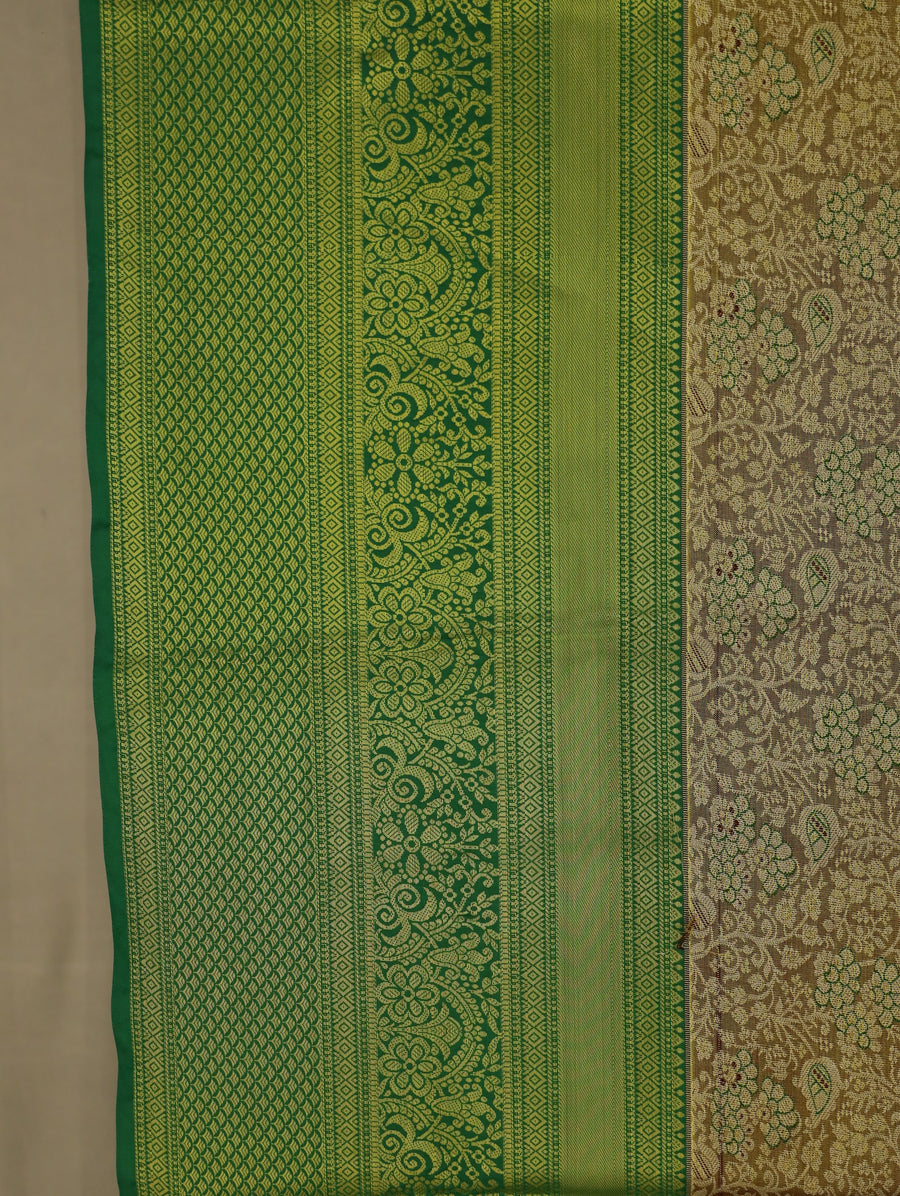Olive Green Mysore Inspired Semi Silk Saree with Medium Medium Self Border