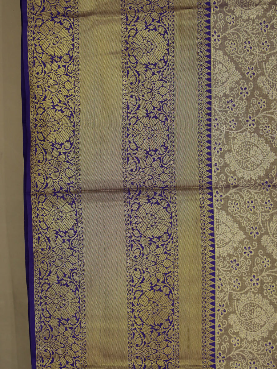 Champagne Gold Kanchipuram Inspired Semi Silk Saree with Wide Wide Contrast Border