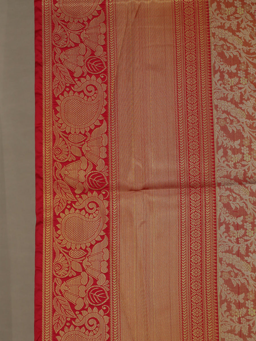 Terracotta Orange Dharmavaram Inspired Semi Silk Saree with Wide Wide Contrast Border