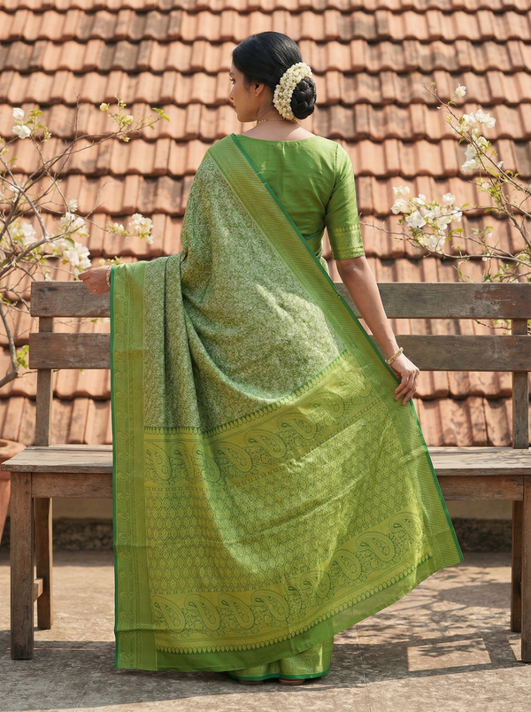 Olive Green Uppada Inspired Semi Silk Saree with Medium Medium Self Border