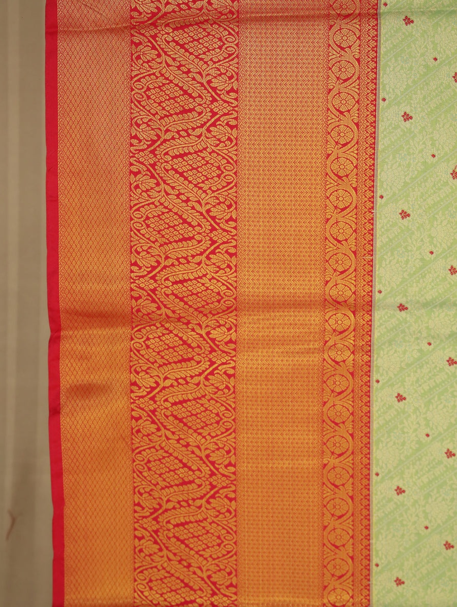 Sunset Gold Kanchipuram Inspired Semi Silk Saree with Wide Wide Contrast Border