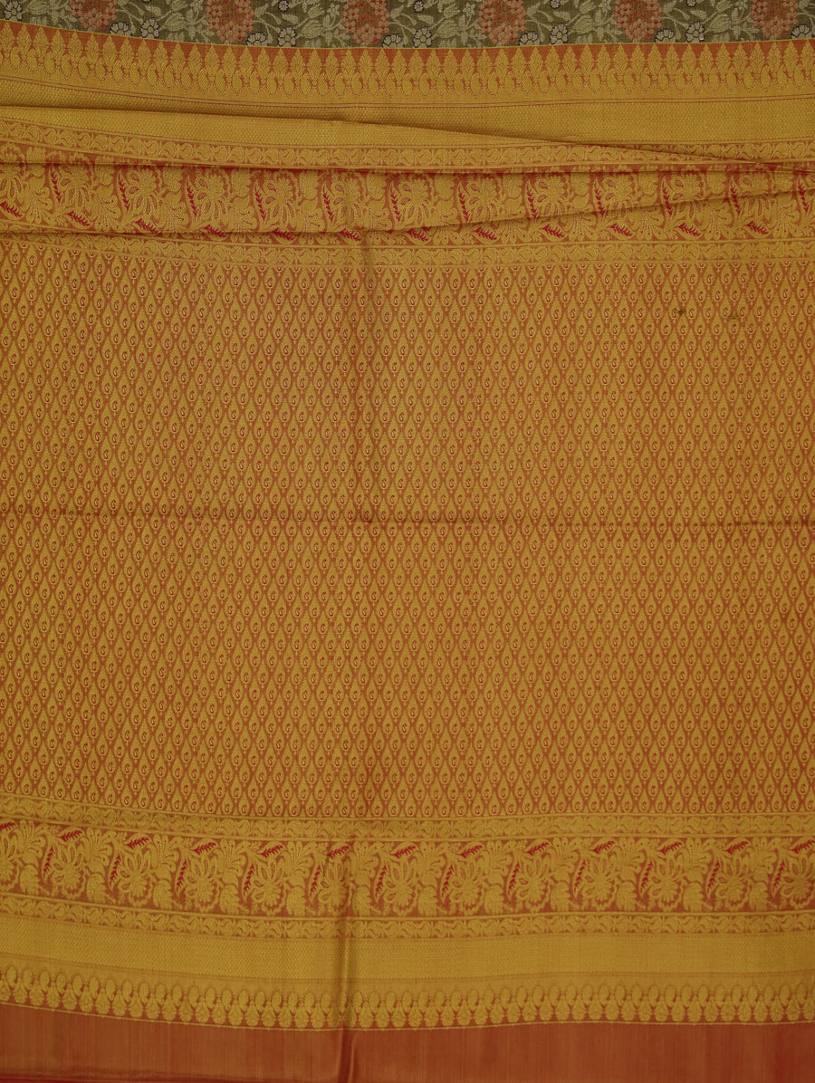 Sage Green Kanchipuram Inspired Semi Silk Saree with Wide Wide Contrast Border