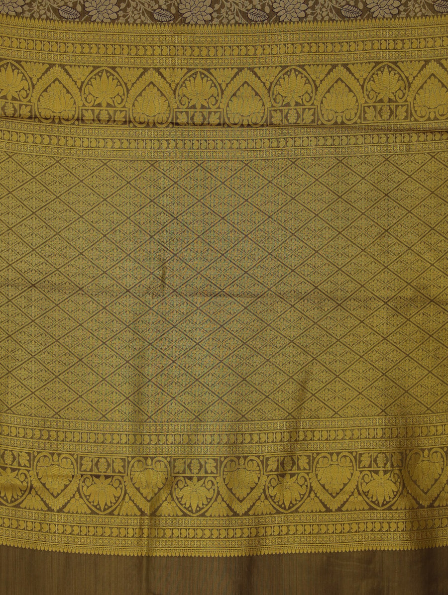 Champagne Gold Kanchipuram Inspired Semi Silk Saree with Narrow Narrow Contrast Border