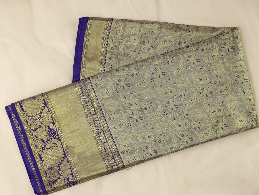 Champagne Gold Dharmavaram Inspired Semi Silk Saree with Wide Wide Contrast Border