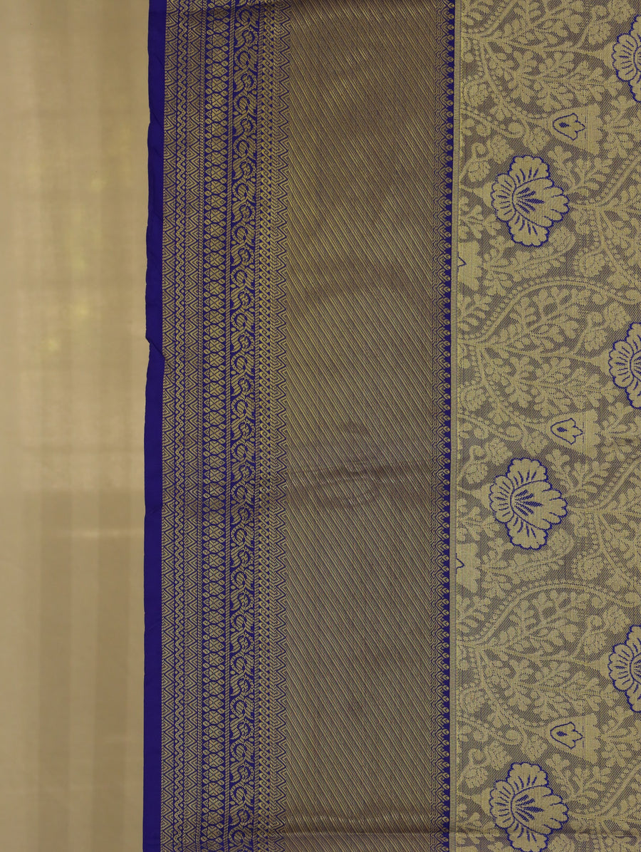 Champagne Gold Kanchipuram Inspired Semi Silk Saree with Wide Wide Contrast Border