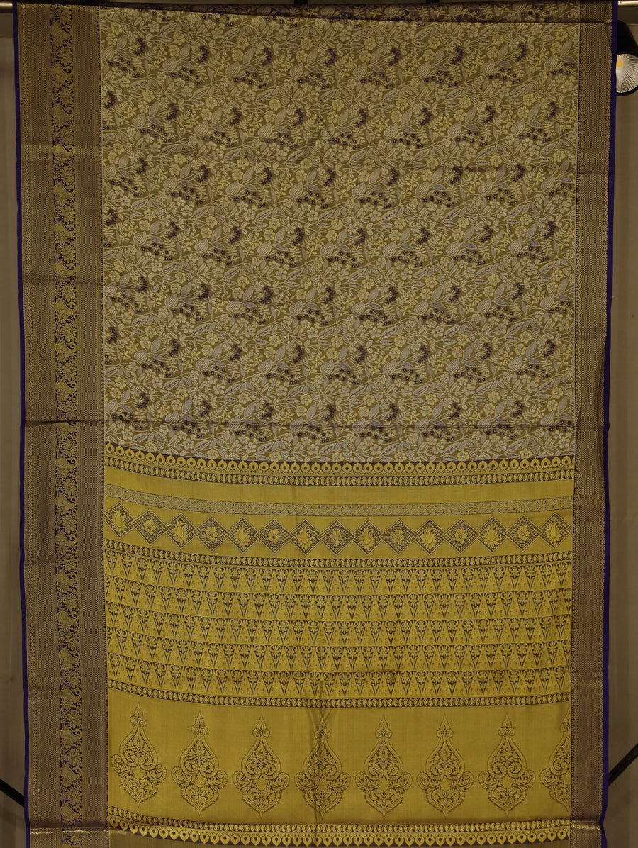 Moss Olive Dharmavaram Inspired Semi Silk Saree with Wide Wide Contrast Border