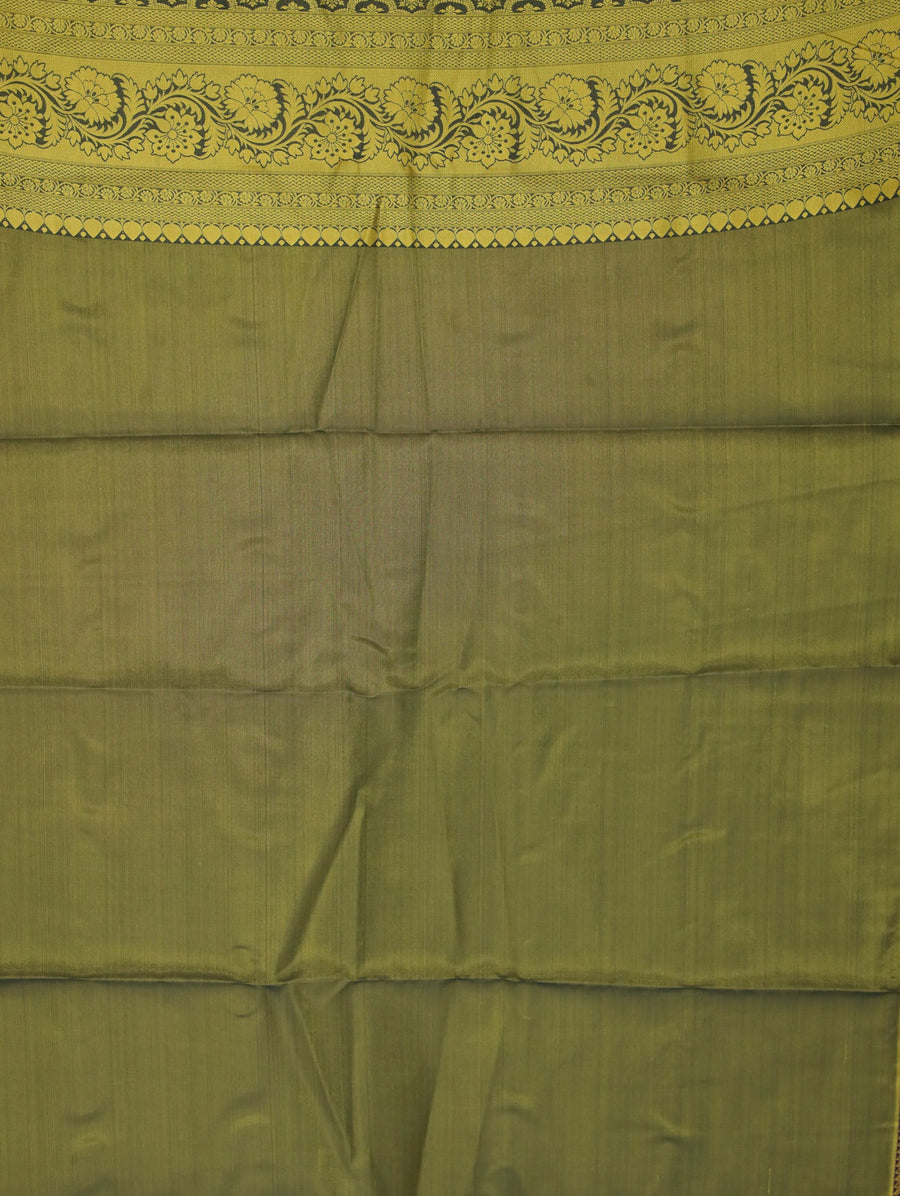 Olive Green Dharmavaram Inspired Semi Silk Saree with Medium Medium Contrast Border