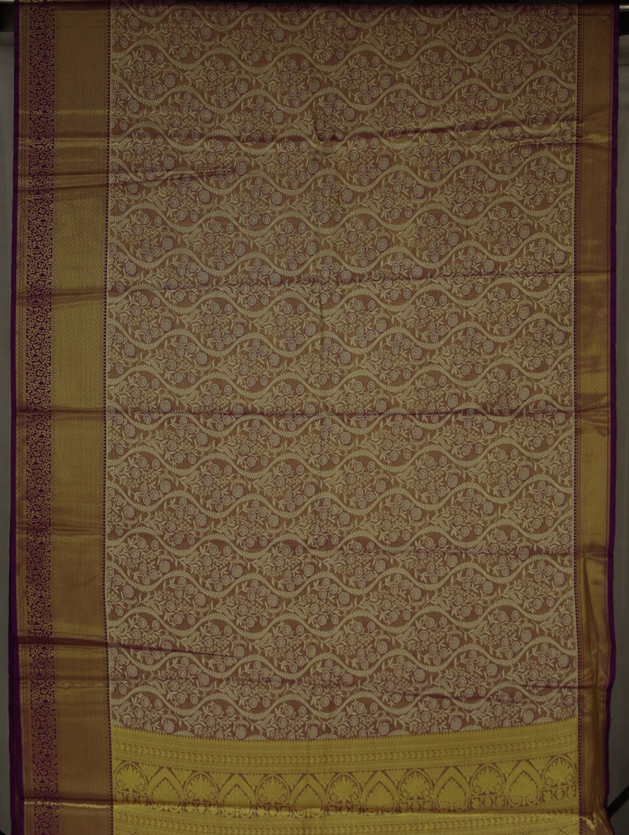 Champagne Gold Dharmavaram Inspired Semi Silk Saree with Medium Medium Contrast Border