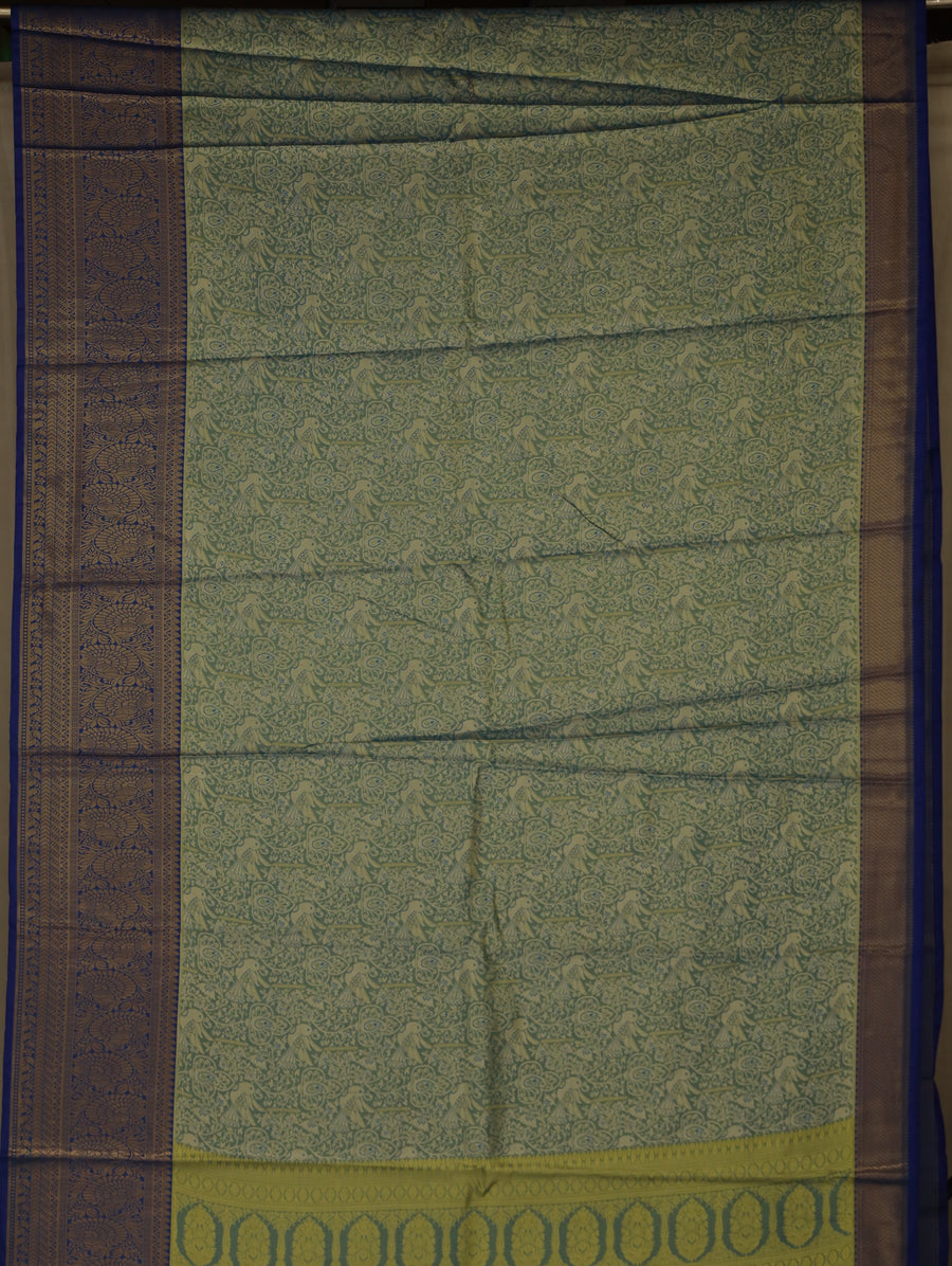 Sage Green Kanchipuram Inspired Semi Silk Saree with Medium Medium Contrast Border