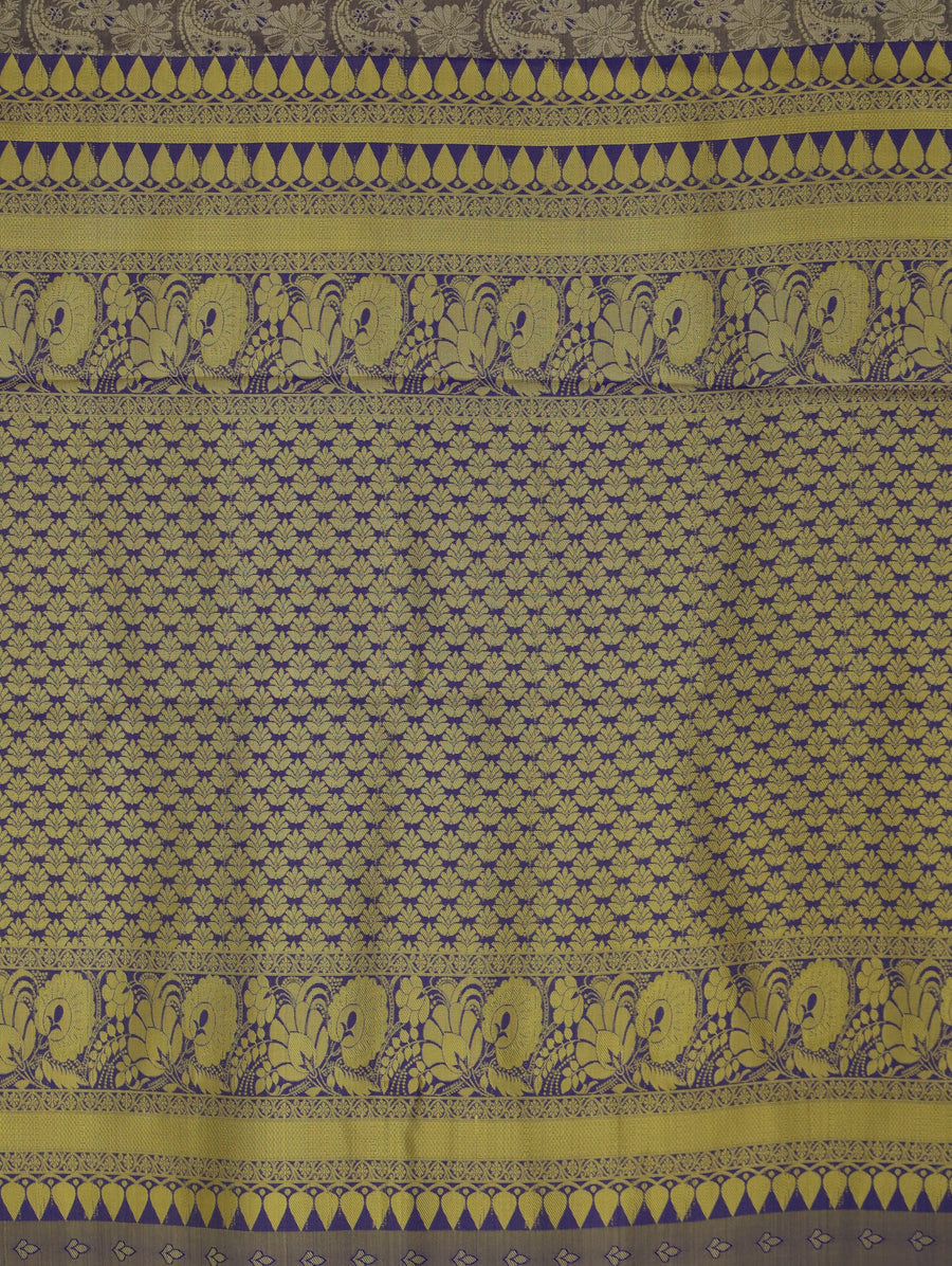 Champagne Gold Kanchipuram Inspired Semi Silk Saree with Medium Medium Contrast Border