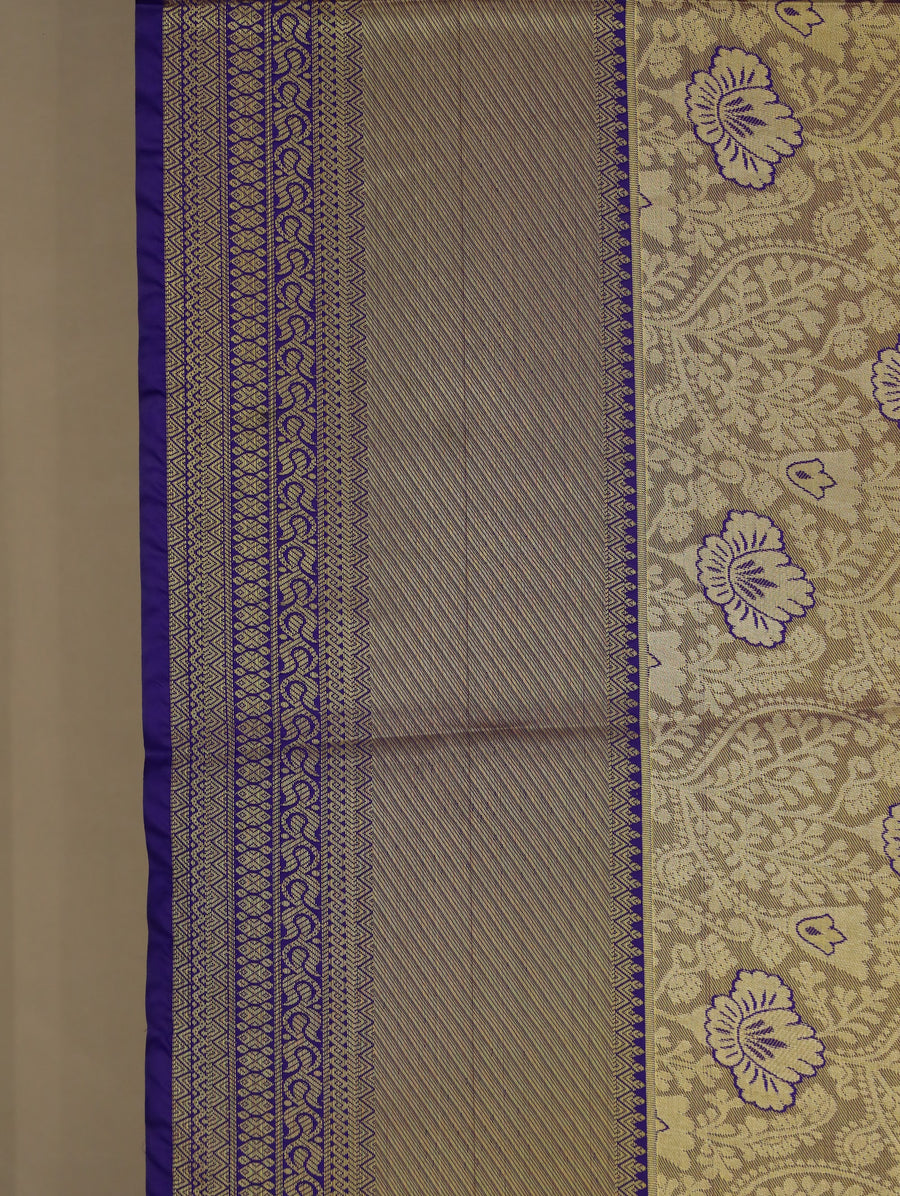 Champagne Gold Dharmavaram Inspired Semi Silk Saree with Medium Medium Contrast Border