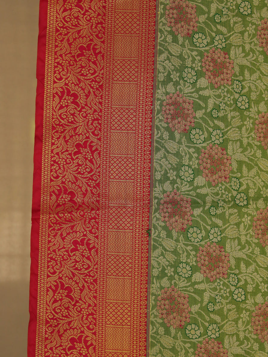 Sage Green Kanchipuram Inspired Semi Silk Saree with Medium Medium Contrast Border
