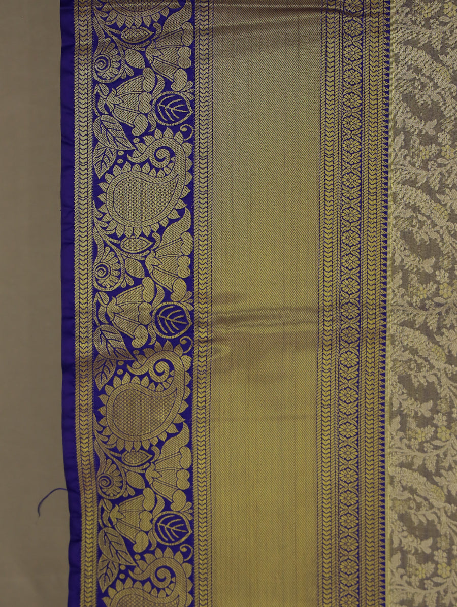 Champagne Gold Kanchipuram Inspired Semi Silk Saree with Medium Medium Contrast Border