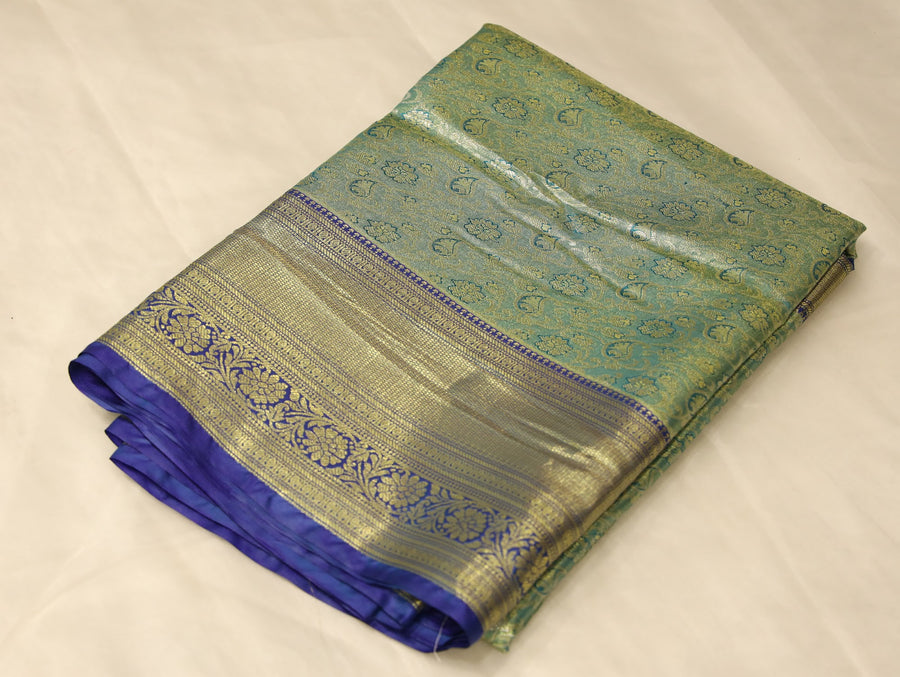 Olive Green Uppada Inspired Semi Silk Saree with Narrow Narrow Contrast Border