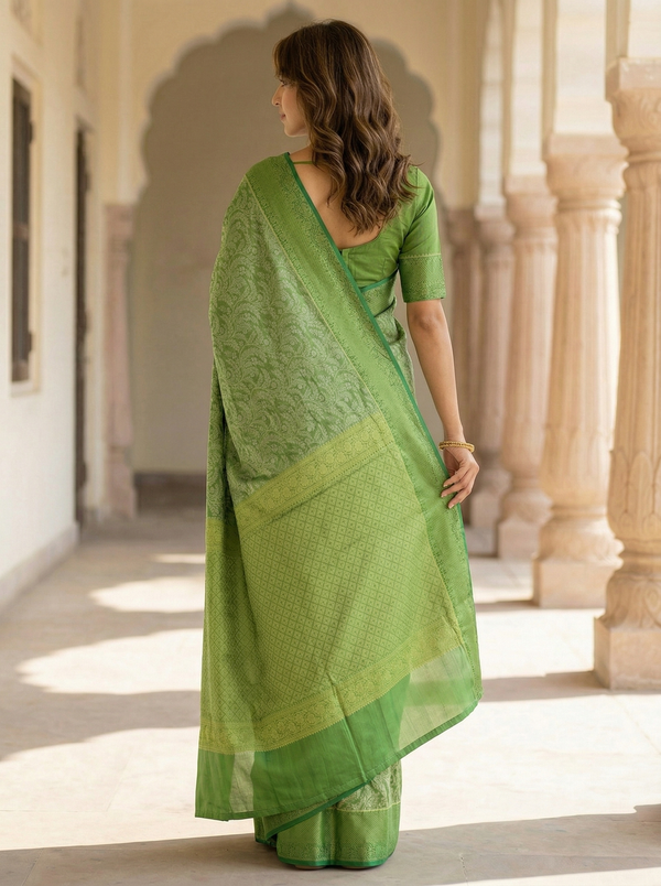 Mint Green Uppada Inspired Semi Silk Saree with Medium Medium Self Border