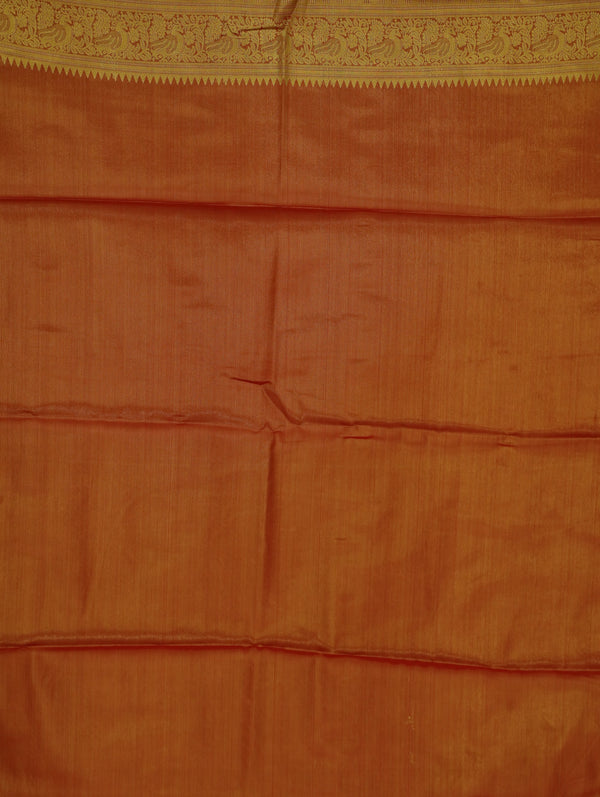 Burnt Orange Kanchipuram Inspired Semi Silk Saree with Medium Medium Contrast Border