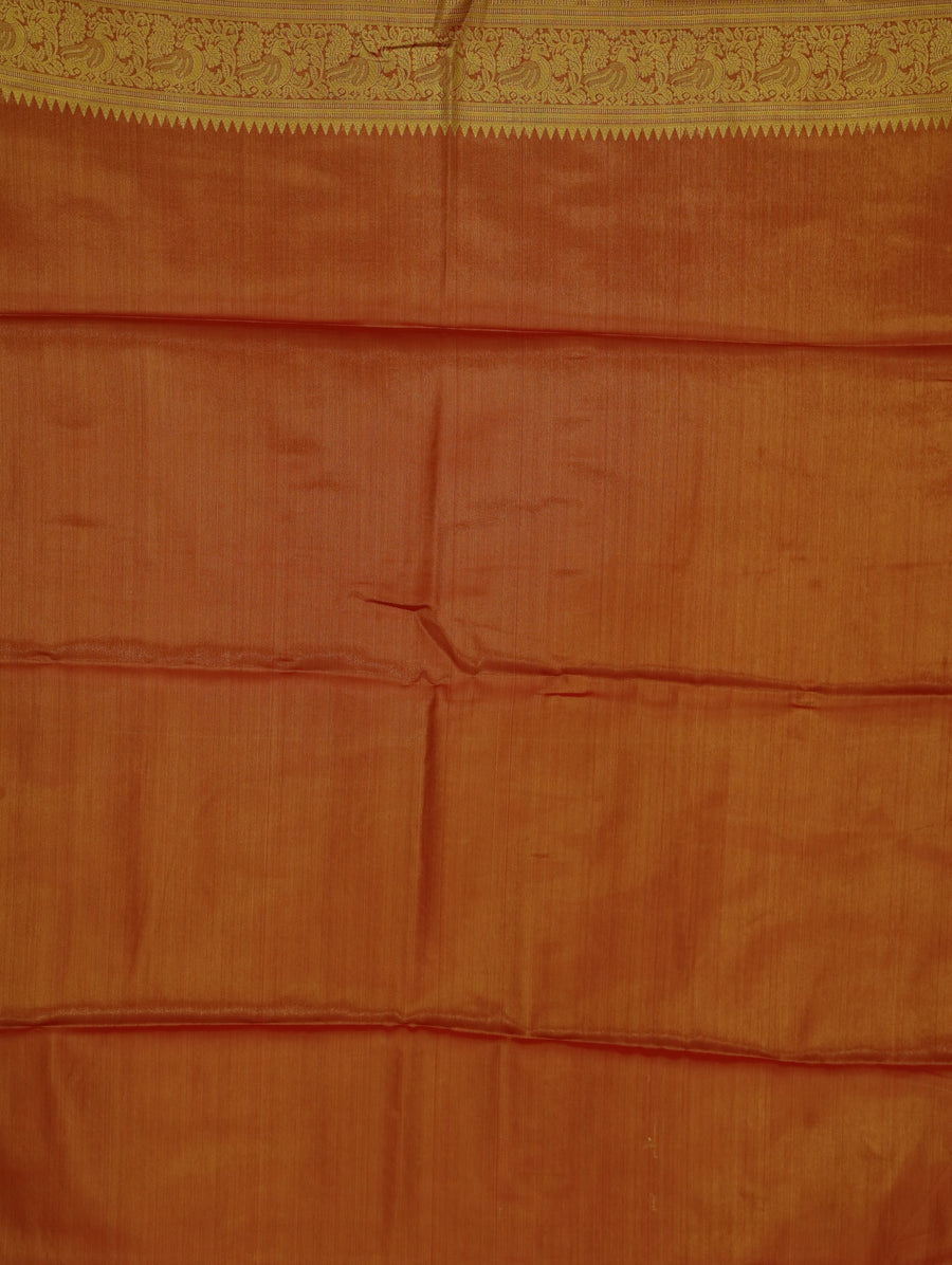 Burnt Orange Kanchipuram Inspired Semi Silk Saree with Medium Medium Contrast Border