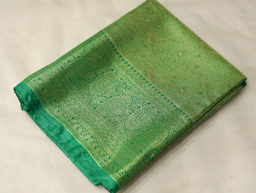 Olive Green Kanchipuram Inspired Semi Silk Saree with Wide Medium Self Border