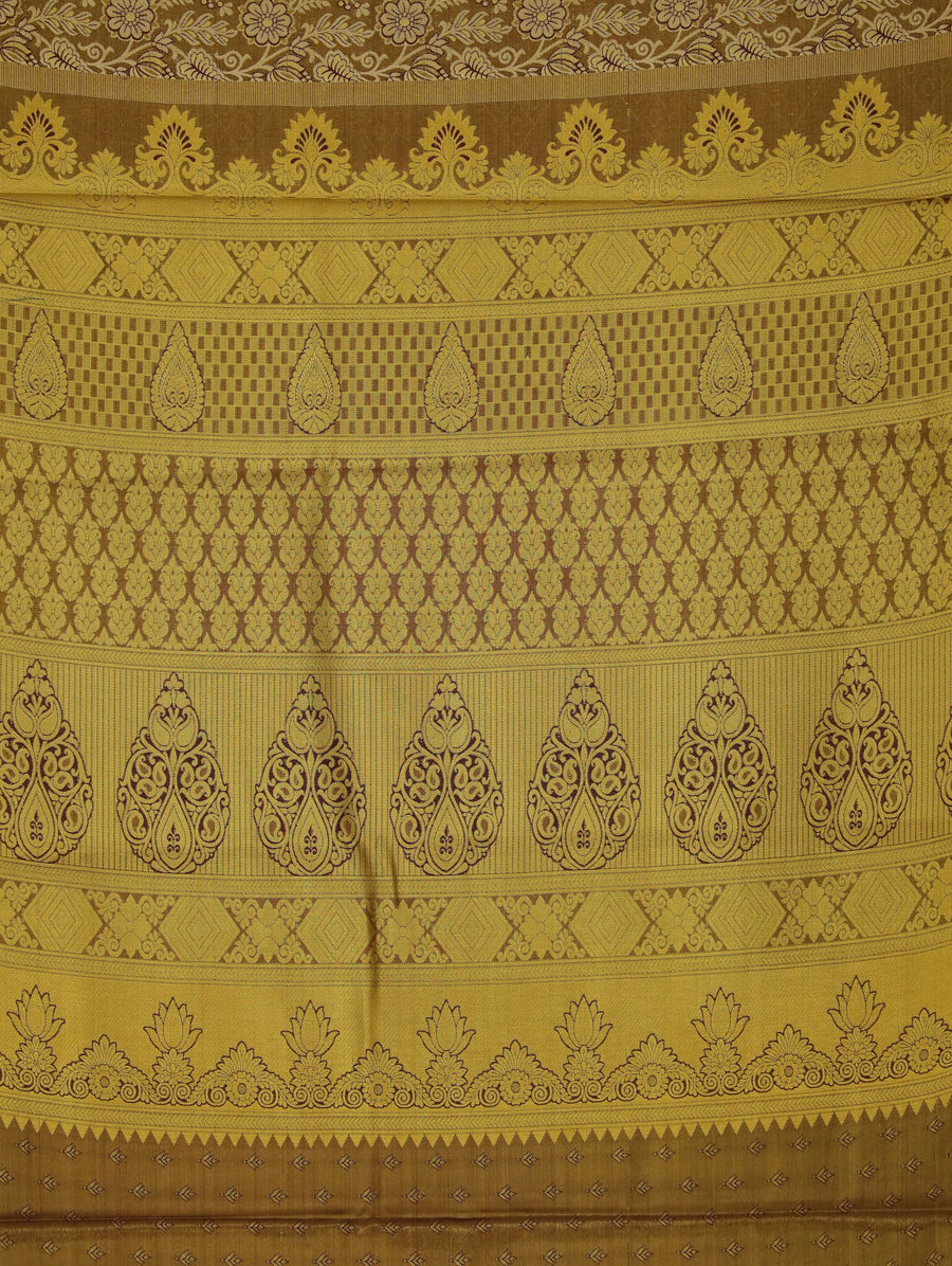 Champagne Gold Kanchipuram Inspired Semi Silk Saree with Medium Medium Contrast Border
