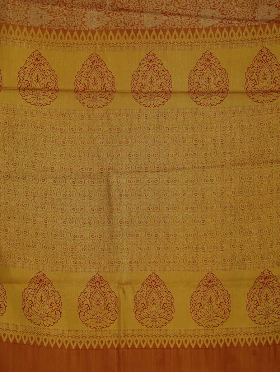 Burnt Orange Kanchipuram Inspired Semi Silk Saree with Medium Medium Contrast Border
