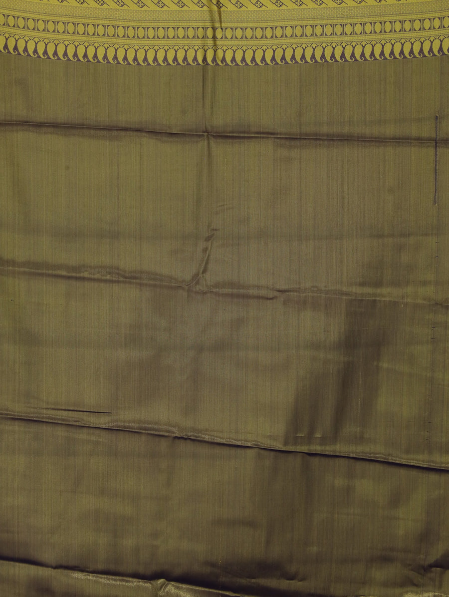 Chartreuse Gold Kanchipuram Inspired Semi Silk Saree with Medium Medium Contrast Border