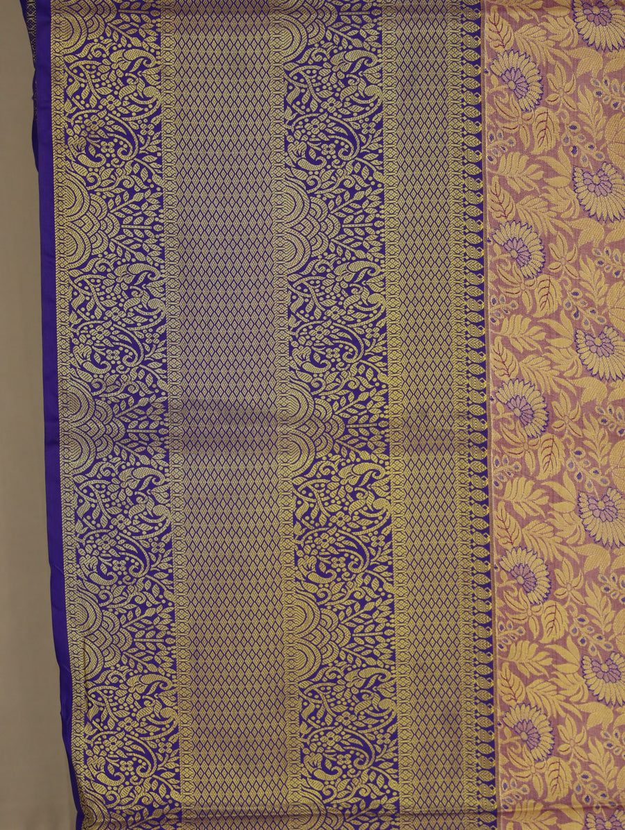 Champagne Gold Dharmavaram Inspired Semi Silk Saree with Medium Medium Contrast Border