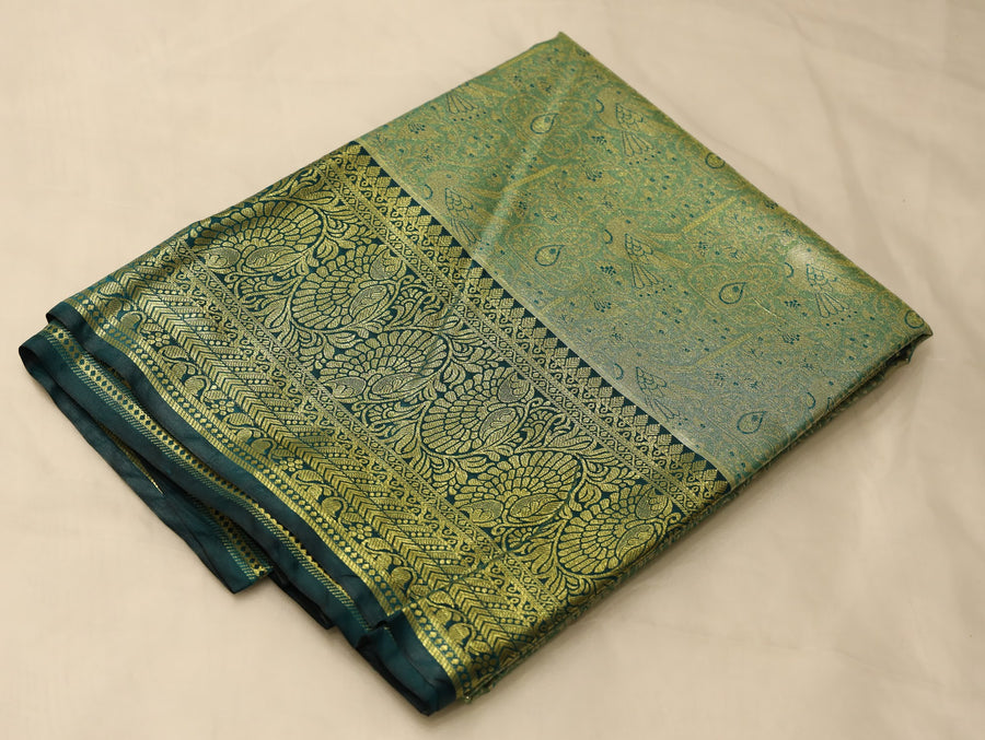 Mint Green Uppada Inspired Semi Silk Saree with Wide Wide Contrast Border