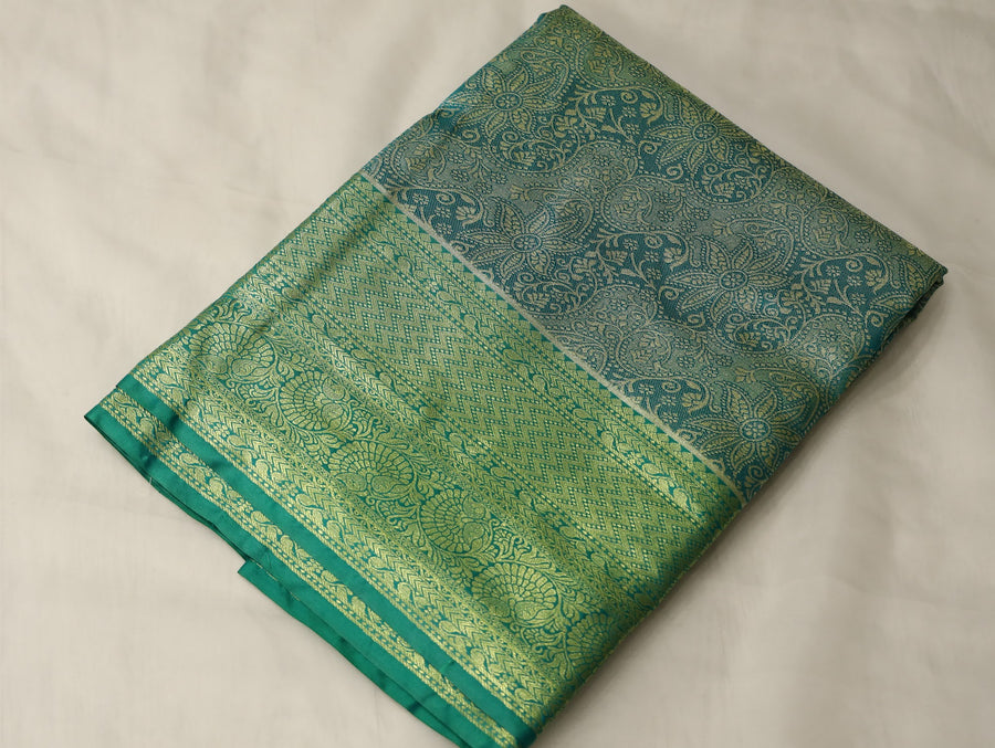 Sage Green Kanchipuram Inspired Semi Silk Saree with Medium Medium Self Border