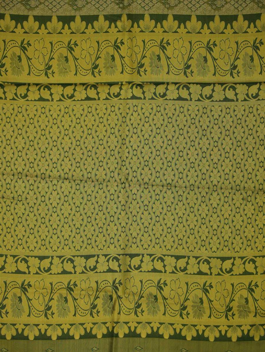 Olive Green Dharmavaram Inspired Semi Silk Saree with Medium Medium Contrast Border