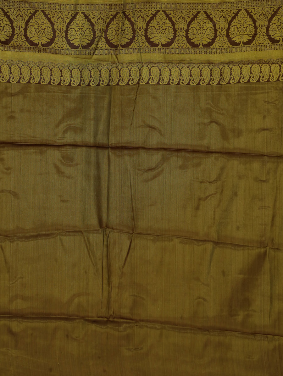 Mustard Yellow Dharmavaram Inspired Semi Silk Saree with Medium Medium Contrast Border