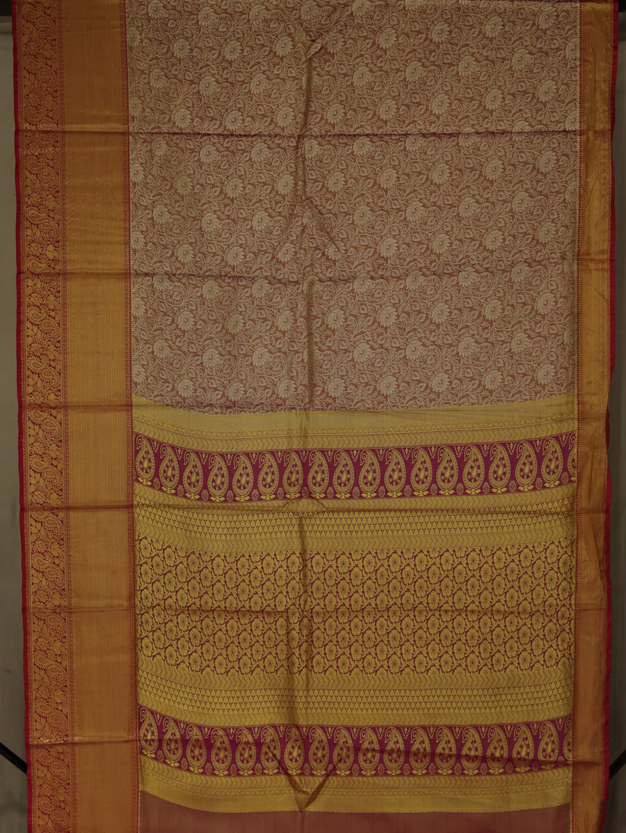 Champagne Gold Dharmavaram Inspired Semi Silk Saree with Medium Medium Contrast Border