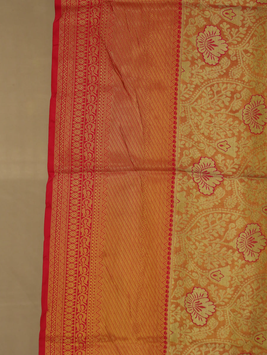 Sunset Gold Dharmavaram Inspired Semi Silk Saree with Medium Medium Contrast Border