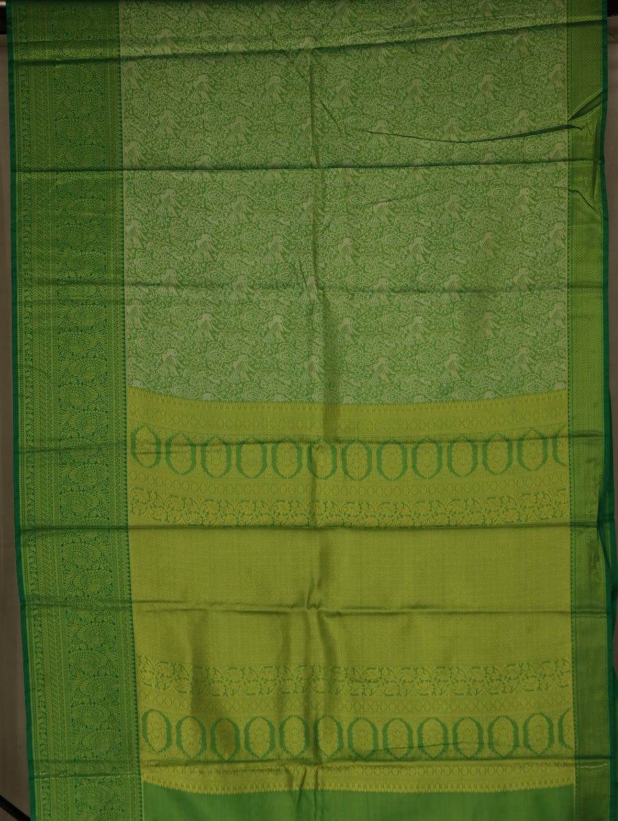 Olive Green Kanchipuram Inspired Semi Silk Saree with Wide Medium Self Border