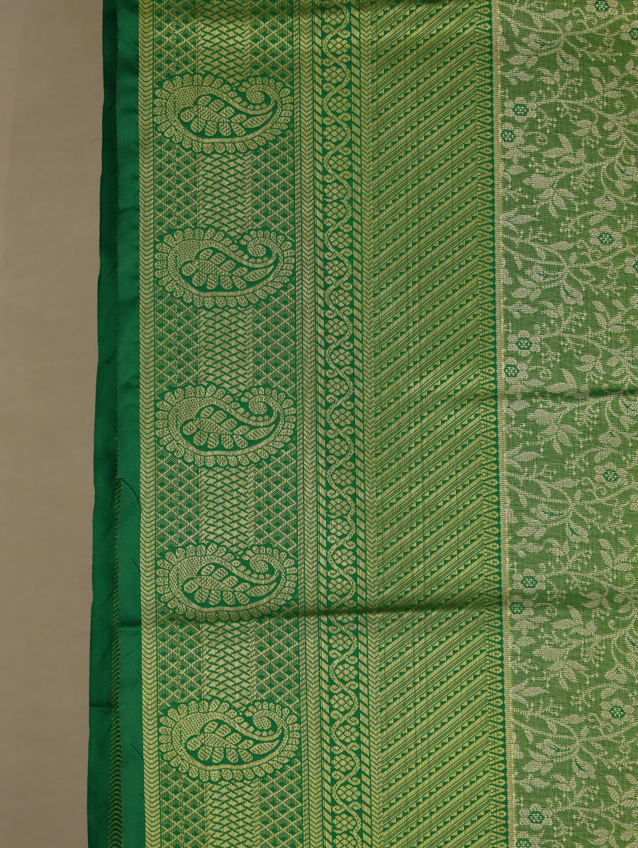 Fern Green Mysore Inspired Semi Silk Saree with Wide Wide Self Border