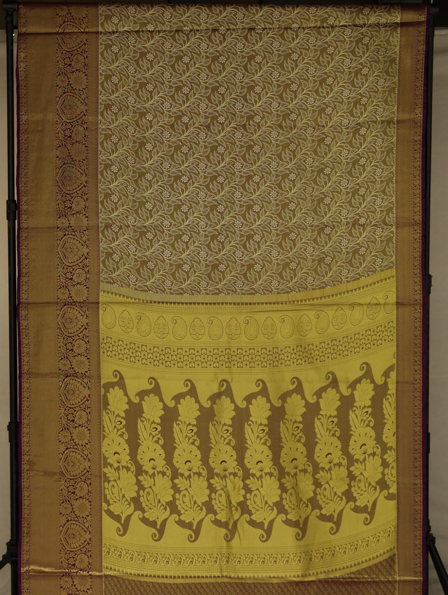 Antique Bronze Dharmavaram Inspired Semi Silk Saree with Wide Medium Contrast Border
